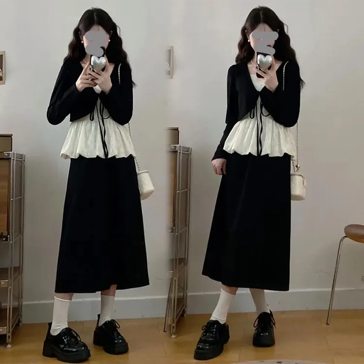 韩系慵懒风套装女2025春秋新款蕾丝绑带长袖衬衫阔腿裤显瘦三件套