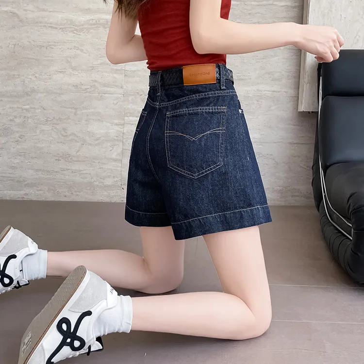 丹宁色牛仔短裤女夏季薄款2025年新款高腰宽松显瘦设计感a字短裤