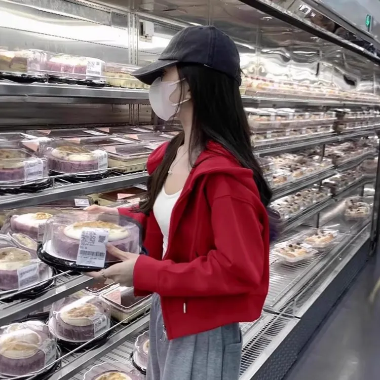 韩版红色连帽短款卫衣外套女2025新款秋季小个子拉链开衫重磅上衣
