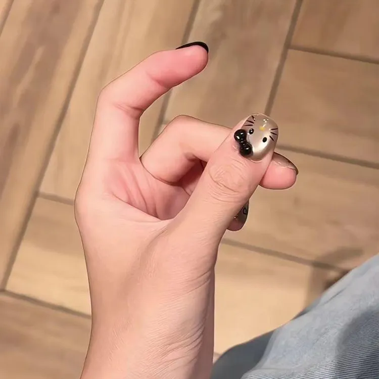 黑皮kitty纯手工猫眼蝴蝶结波点穿戴美甲气质甜酷可爱短甲可拆卸