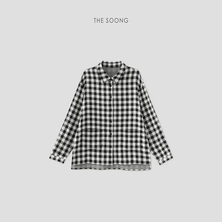 THESOONG|‘格纹几何学​’经典纯棉洗水黑白格纹翻领外套HBCS7434-A