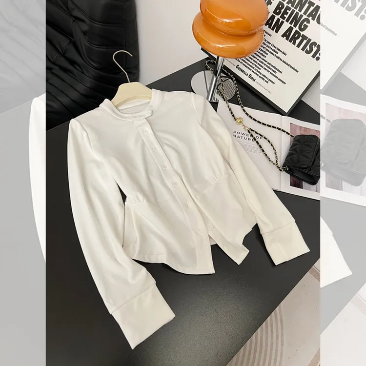 宽松设计感小众长袖T恤女秋季新款胖MM大码女装收腰显瘦百搭上衣