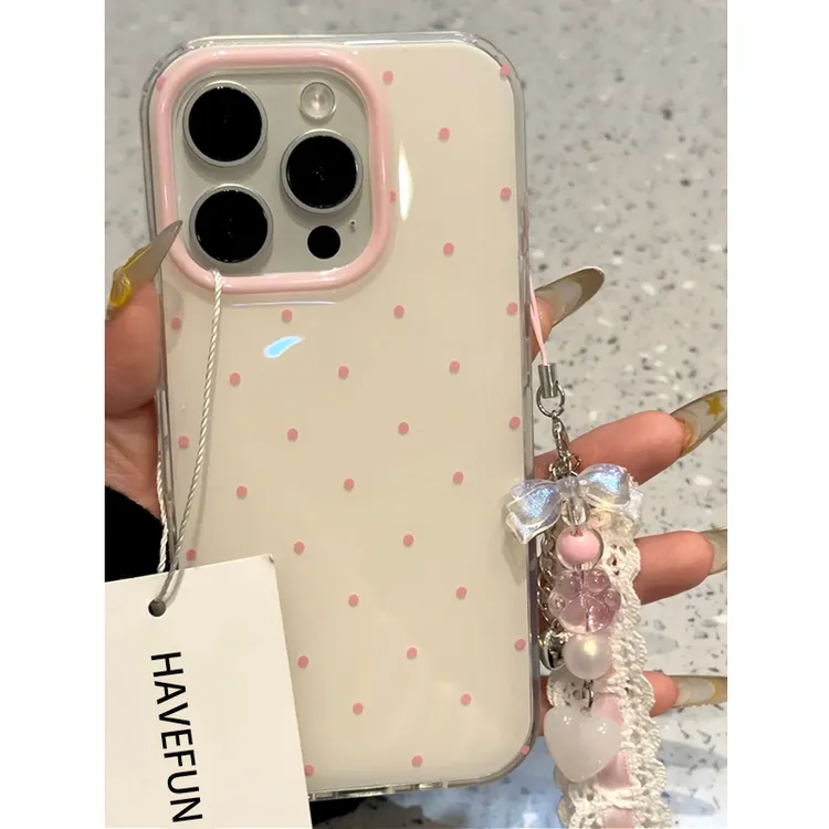 ins风简约粉波点适用iPhone13苹果16手机壳15女华为vivo小米oppo