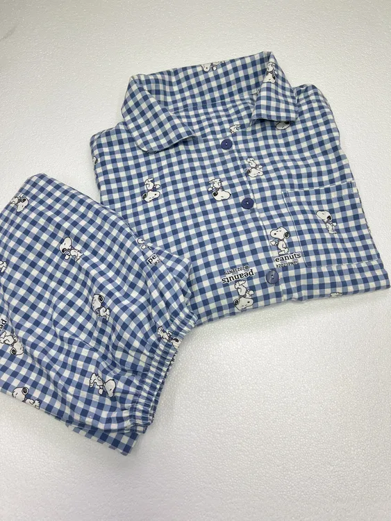 秋季新款蓝格子甜美大码宽松版睡衣250斤家居服长袖长裤两件套