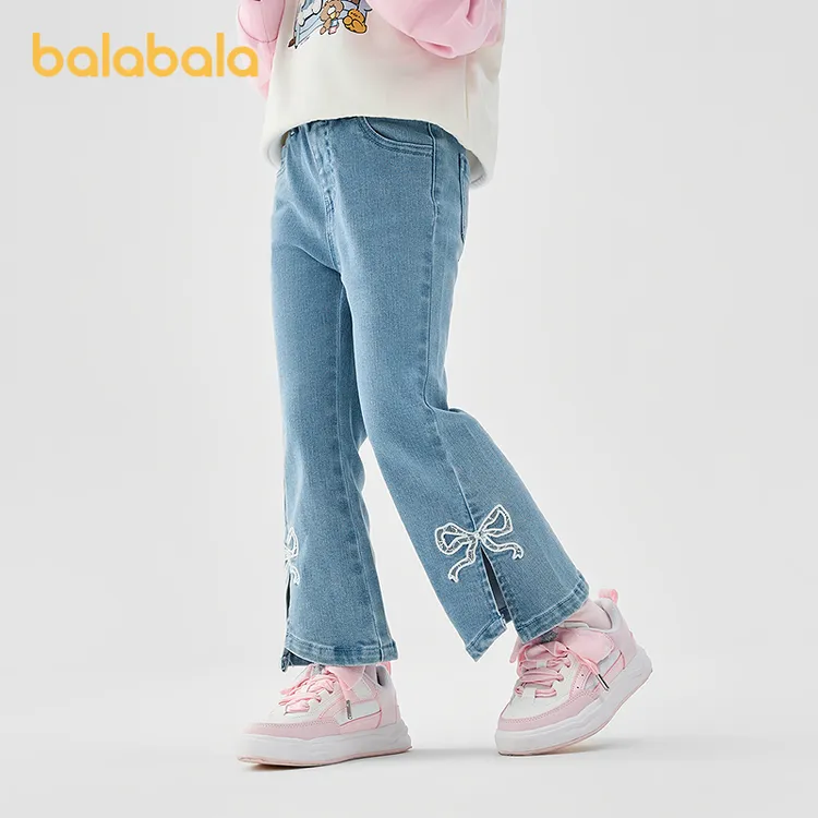 巴拉巴拉童装女童牛仔裤儿童喇叭裤开叉新款春装长裤甜美绣花