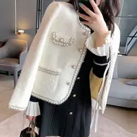 168款-热卖爆款气质时尚宽松版仿水貂毛小香风外套女长袖开衫-T