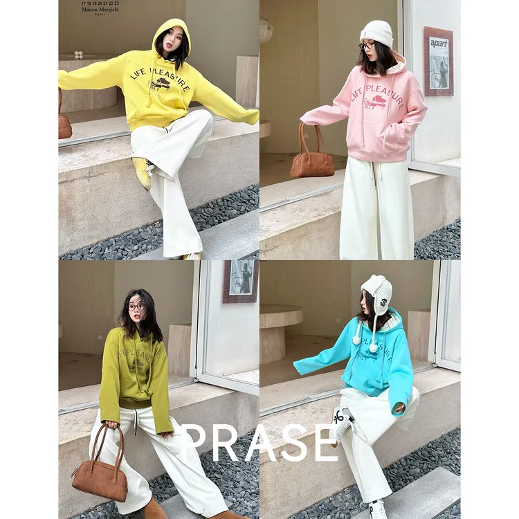 PRASE·噜【色彩富翁】微胖显瘦保暖休闲加绒连帽印花卫衣女PR509S10
