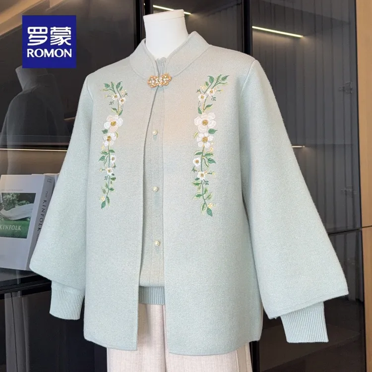 罗蒙2025新款国风妈妈秋装针织两件套中老年女装新中式奶奶秋冬装