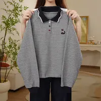 女童卫衣春秋款2025新款翻领条纹时髦百搭儿童秋装上衣Q63183