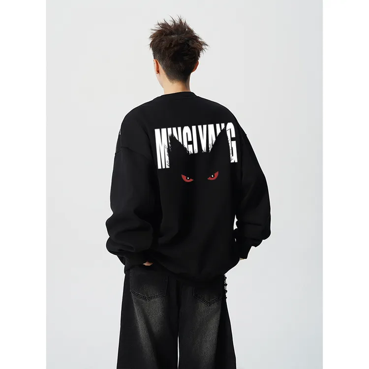 贵芙雅重磅美式设计感圆领卫衣男秋季恶魔字母日系嘻哈男装长袖