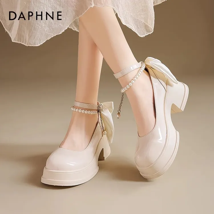 达芙妮玛丽珍女鞋2025新款夏季配裙子绝美浅口单鞋珍珠高跟小皮鞋