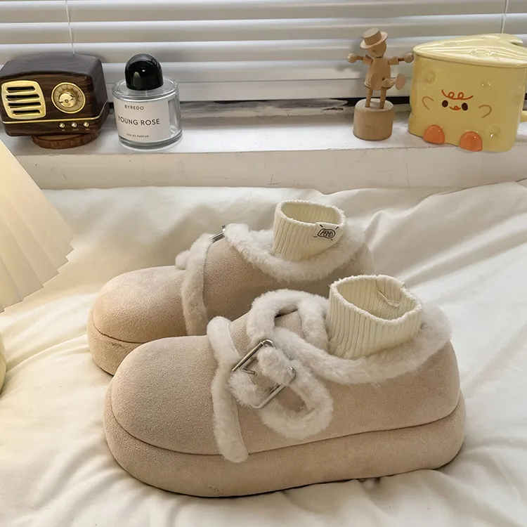 加绒松糕厚底勃肯棉鞋女冬季外穿2025新款小个子复古保暖毛毛鞋子