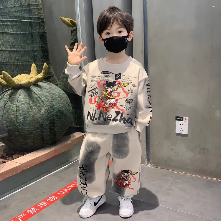 男童春装套装2025新款哪吒衣服宝宝痞帅时髦潮流儿童装卫衣春秋款