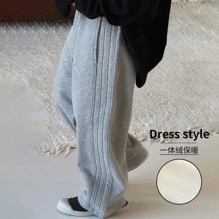 儿童冬季加绒卫裤中大童一体绒运动休闲裤男童加厚保暖韩版弯刀裤