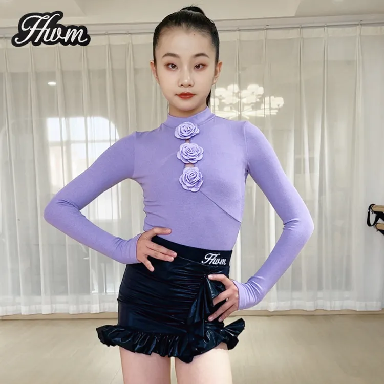 红舞魅拉丁舞服女童秋冬季新款长袖上衣高级感练功服包臀裙子套装