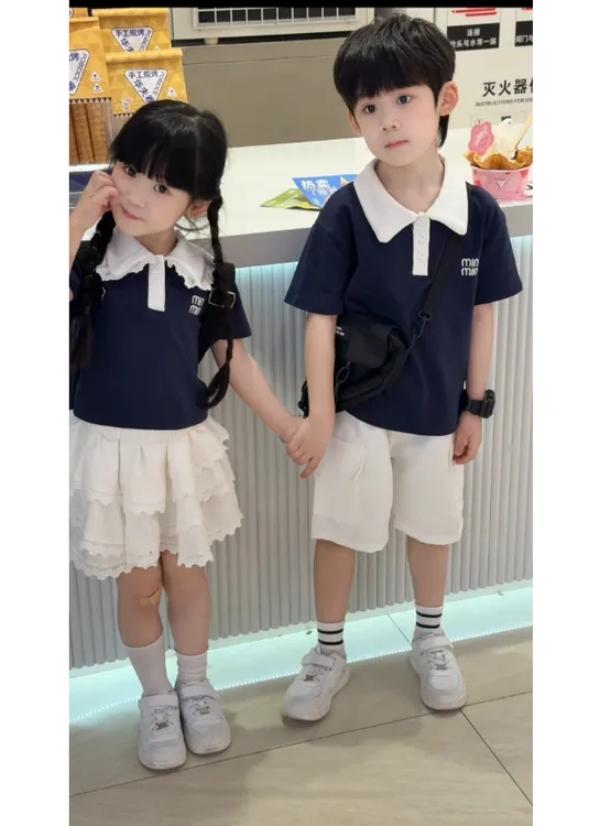 【兄妹款】夏季蛋糕裙套装童装学院风POLO衫短裙子T恤儿童舞蹈表演