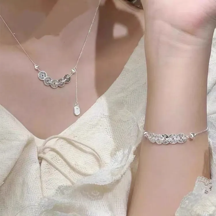 合金项链 钱多多银色项链女轻奢时尚气质百搭甜美锁骨链简约配饰