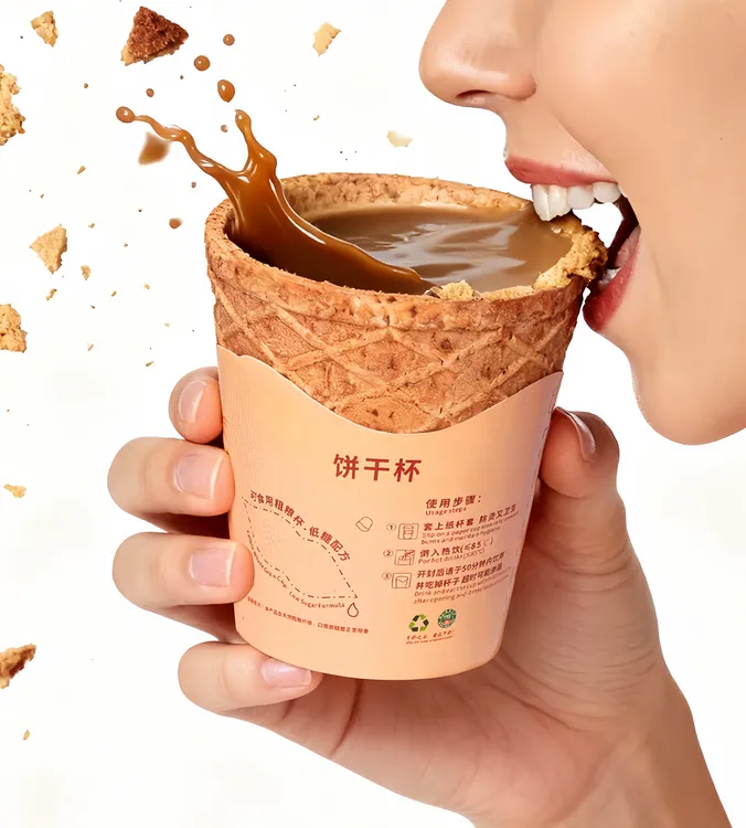 网红咖啡饼干杯可以吃的杯脆筒蛋筒冰激凌杯创新美味饮品杯黑咖啡