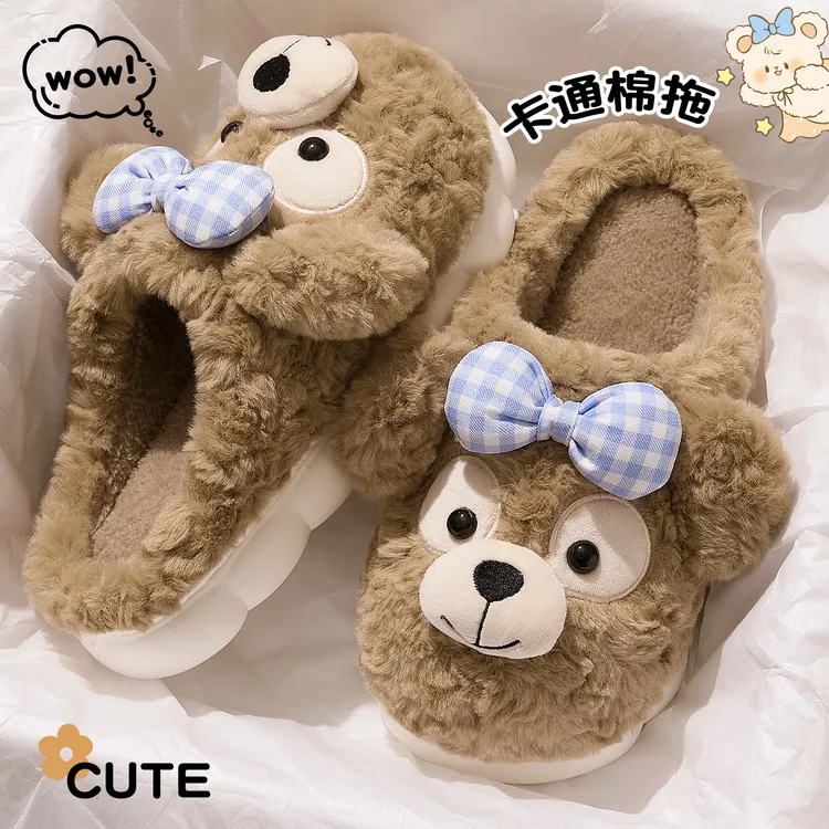 可爱雪莉玫棉拖鞋女冬季ins少女心网红毛绒厚底防滑居家室内棉拖