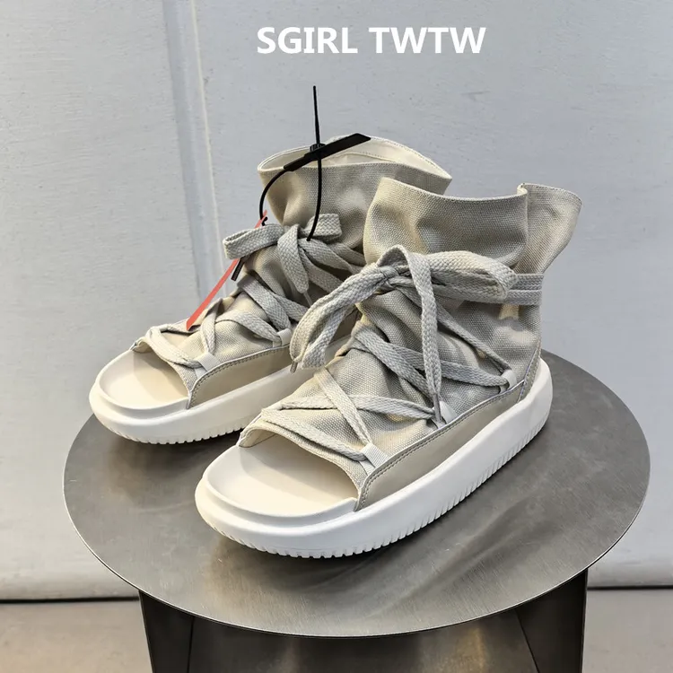 SGIRL TWTW2025年夏季新款超软轻便露趾厚底高帮帆布凉鞋凉靴女鞋