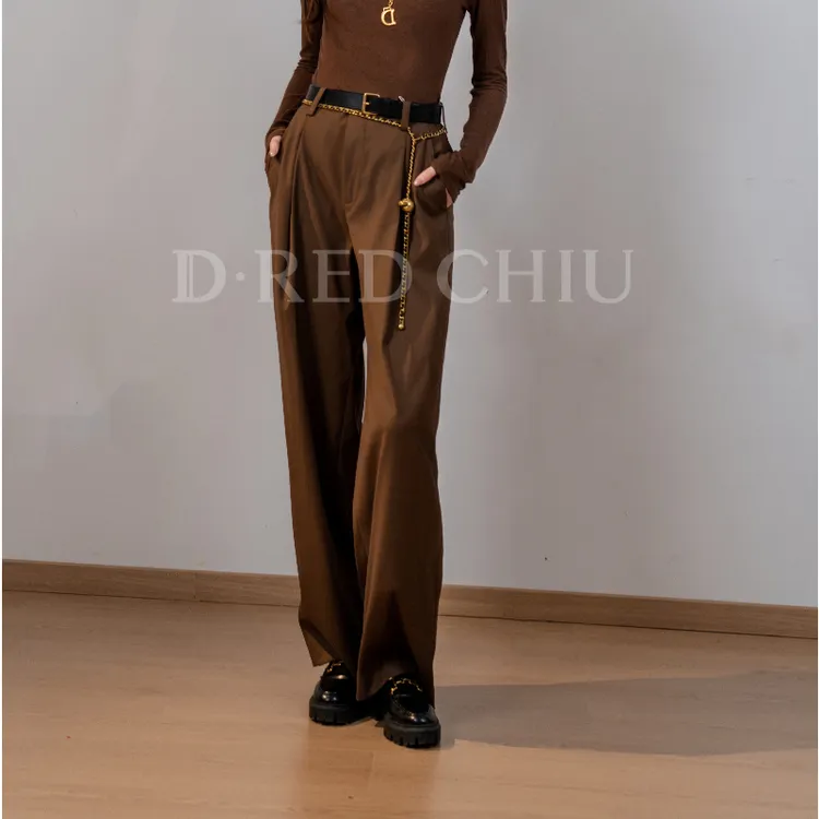 秋冬气场老钱风羊毛精仿西装裤美拉德棕阔腿裤休闲西裤女秋冬 