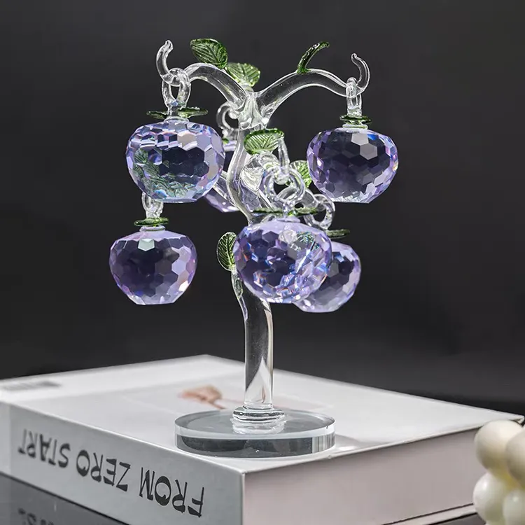 6挂水晶玻璃工艺品红苹果树摆件礼品平安果装饰品水晶树花瓶装饰