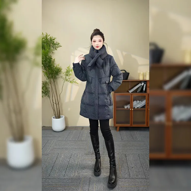 【月影女装】WT216冬季新款羽绒服时尚保暖白鸭绒围巾大口袋羽绒服