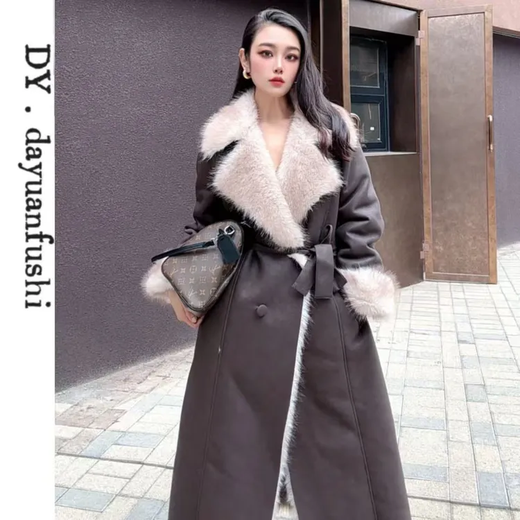 【时髦小姨】冬季时髦保暖气质中长款腰带大衣