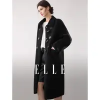 ELLE牛角扣双面呢大衣25冬新款毛呢外套EF53017