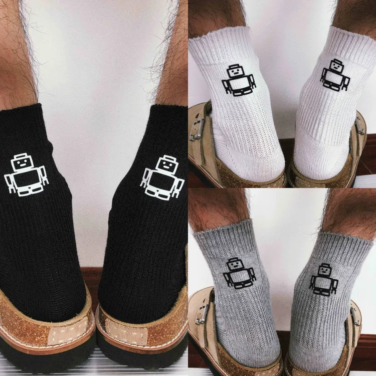 TREETALLIFE趣味机器人可爱袜子中筒短袜印花袜子粗线情侣袜子