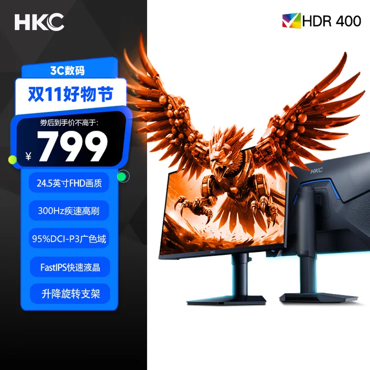 HKC 24.5英寸300HzFastIPS电竞台式笔记本液晶屏电脑显示器G25H3