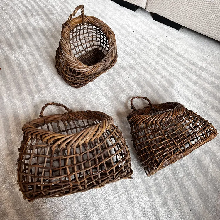 藤编收纳篮花园杂货手工藤条编织花篮复古厨房姜蒜水果篮野餐篮子