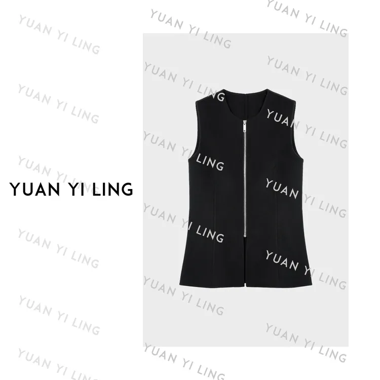 袁艺灵【赫丽斯】澳毛高支羊绒拉链设计感双面呢马甲3194