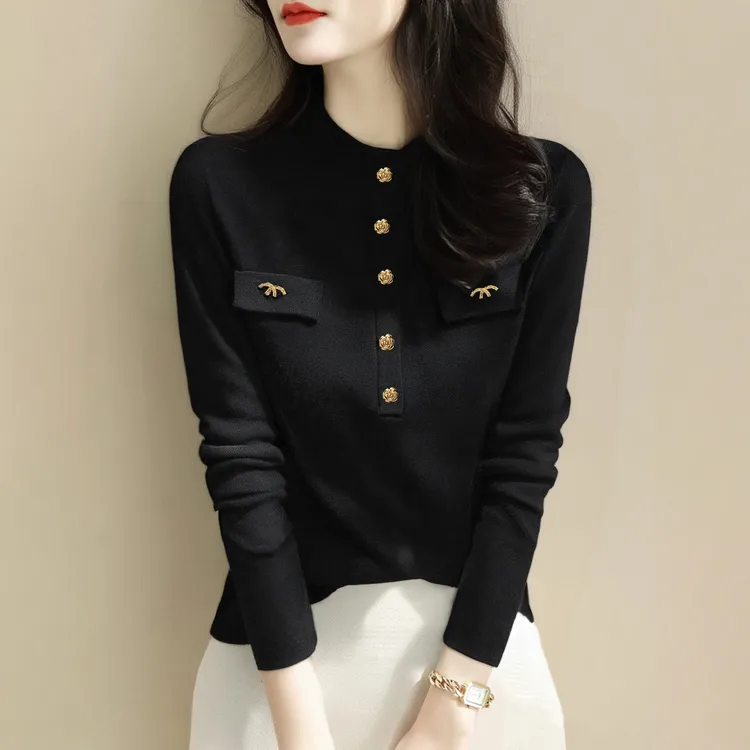 【现货】高级感长袖针织衫上衣女装秋冬季2025新款修身打底衫毛衣