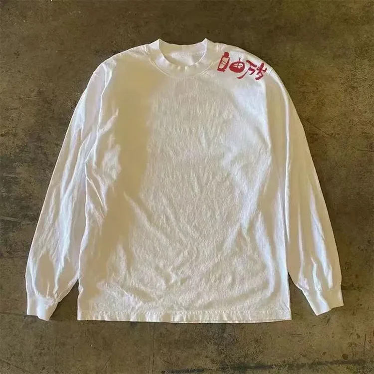 【自由万岁】国潮小圆领纯棉T恤男秋季复古长袖小众设计感上衣文字T