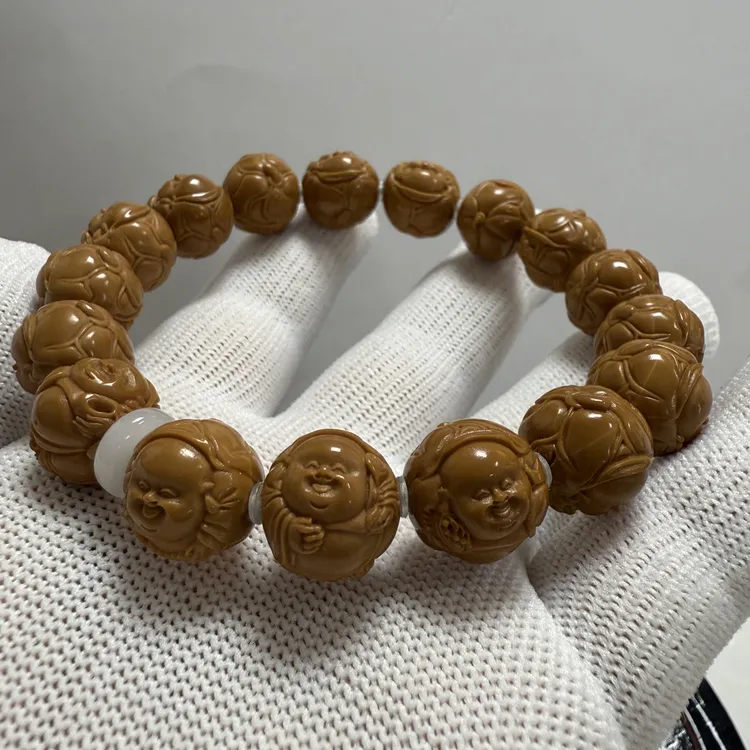 猴头核桃精工精雕手雕荷叶财神+猴头一等品猴头手串手串