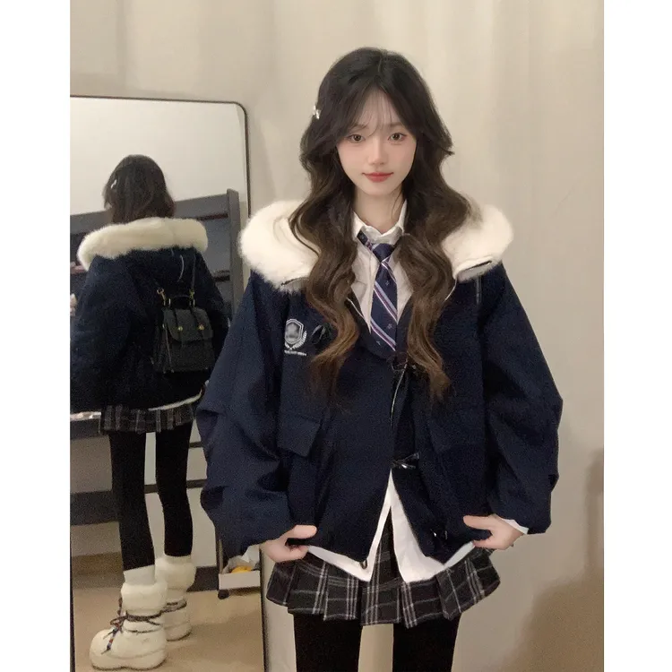 牛角扣棉服女款2025新款冬季加厚小个子派克服棉衣学院风棉袄外套