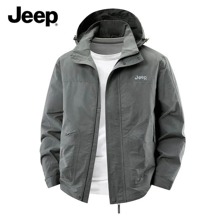 jeep2025秋季新款防风连帽外套男士防风运动休闲夹克轻奢痞帅男装