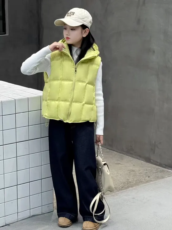 2025新款男女童马甲时尚简约韩版龟背云朵棉连帽中大童棉马甲123