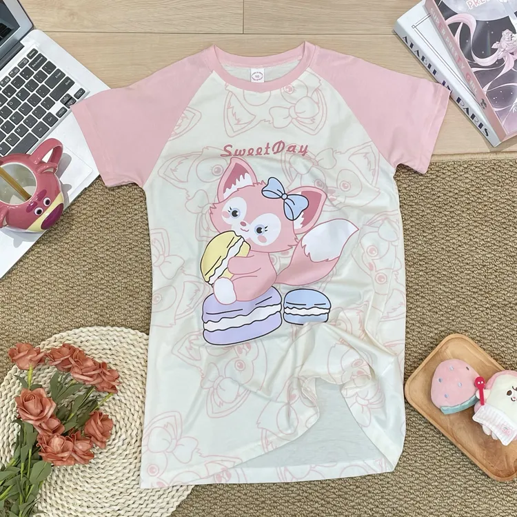 【云感棉】儿童夏季女孩短袖睡裙纯棉薄款卡通睡衣透气家居服4016