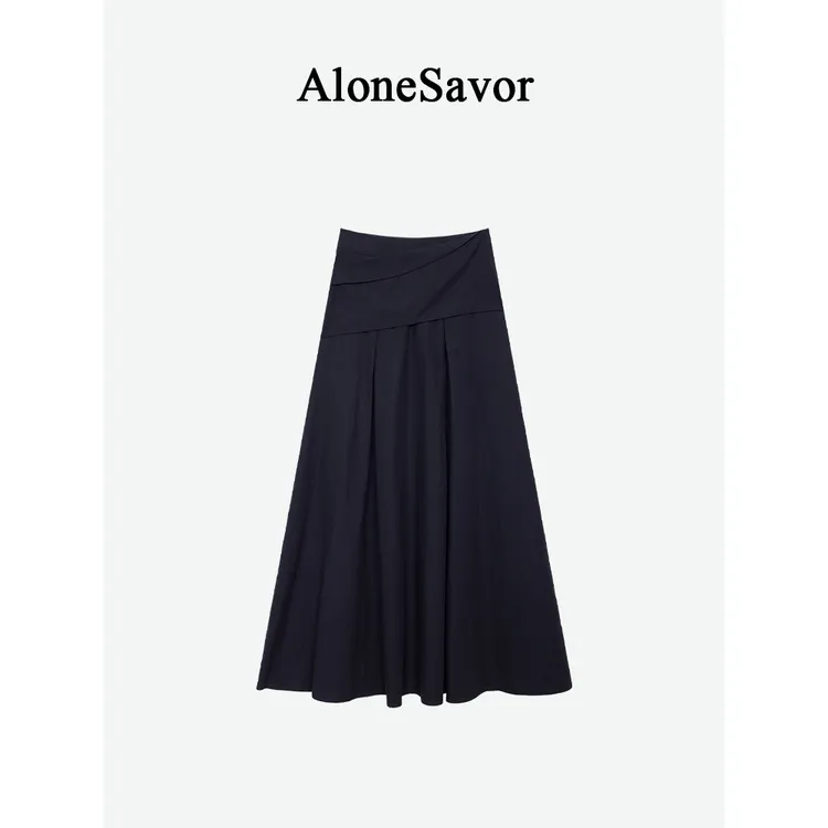 【ALONE SAVOR】龍喜儿夜澜 早秋气质高腰围裹褶皱直通半裙K541