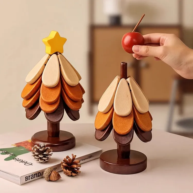 高级感圣诞树隔热垫餐桌摆件创意一棵树实木防烫锅垫折鲁杯垫碗垫