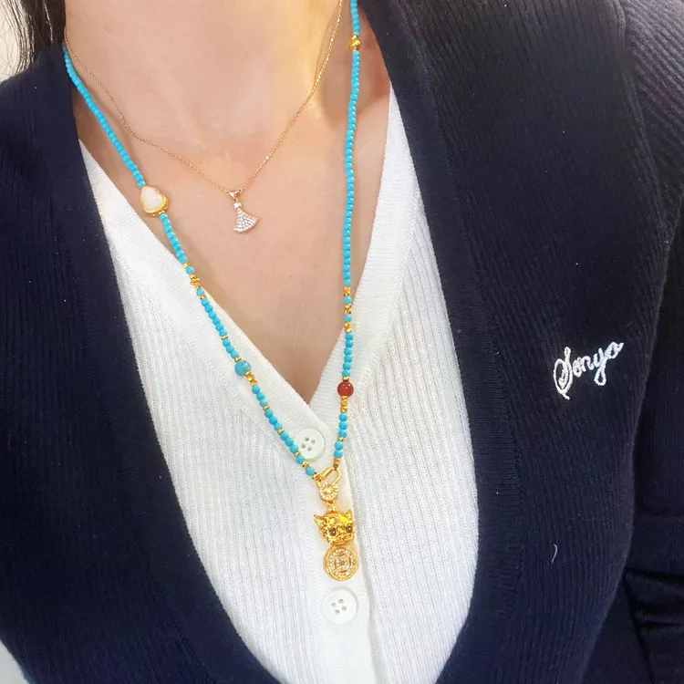 非金属珐琅项链 【韦雪同款】爆闪招财貔貅吊坠项链轻奢百搭毛衣链