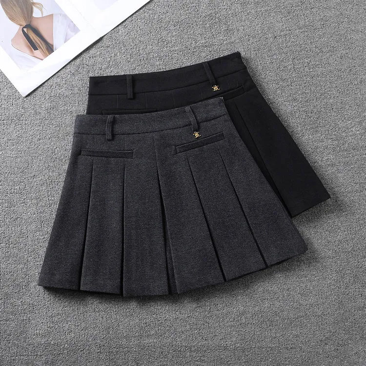 高级感优雅百褶毛呢半身裙女秋冬新款爆款韩版a字裙辣妹显瘦短裙