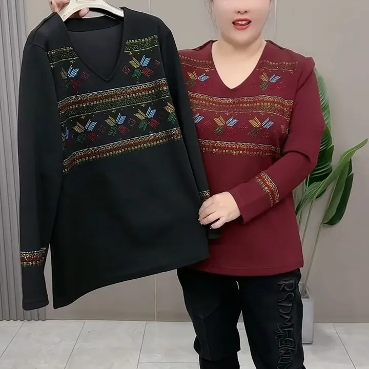 3268梵#大码冬季V领套头款百搭时尚休闲保暖衫