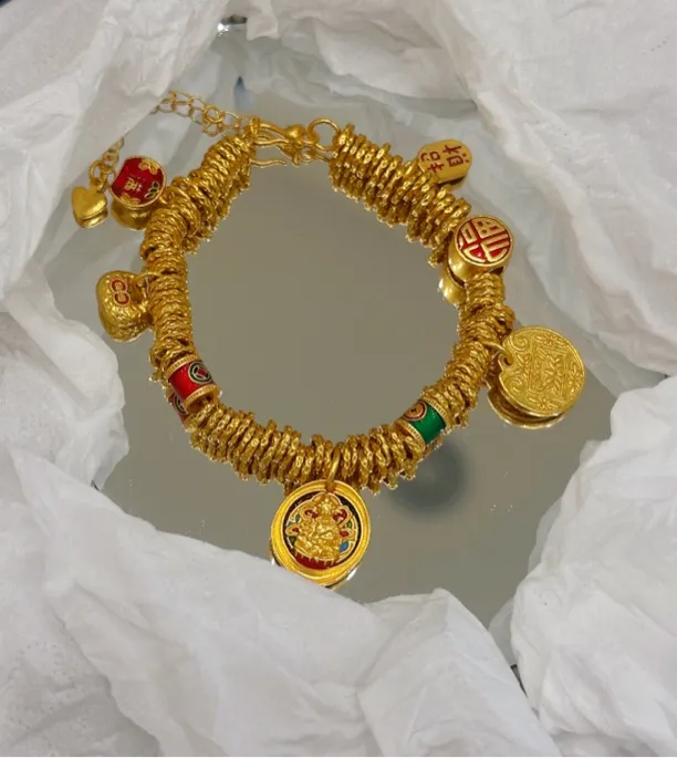 铜合金手链 珐琅彩盘缠吊坠手链黄金平替C1