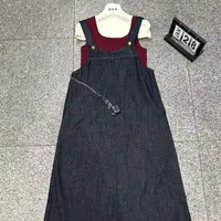 韩系复古牛仔背带裙79909