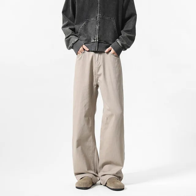 春夏美拉德咖色男生美式复古cleanfit垂感水洗高级感直筒阔腿长裤