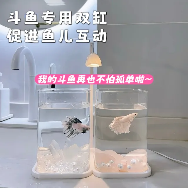 斗鱼专用双缸鱼缸新款高透客厅迷你小型造景玻璃桌面双格创意生态