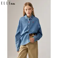 ELLE KIDS 刺绣水洗牛仔衬衫女儿童秋季新款宽松休闲百搭上衣F1